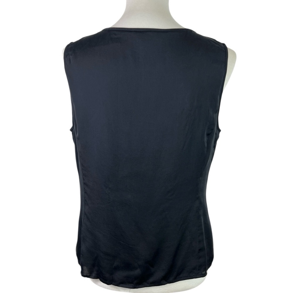 St. John Black Silk Ruffle Front Tank Top Sleeveless Blouse Medium Elegant Work - Picture 4 of 8